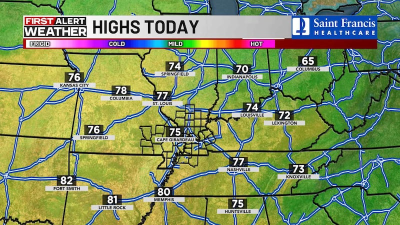 Las máximas serán en los 70s y cielos parcialmente nublados.