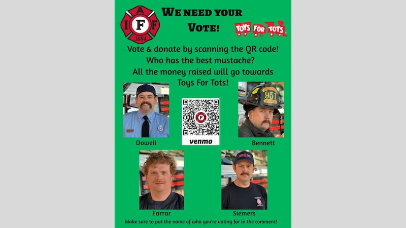 Los bomberos están recaudando dinero pidiendo a los residentes que voten por el mejor bigote.