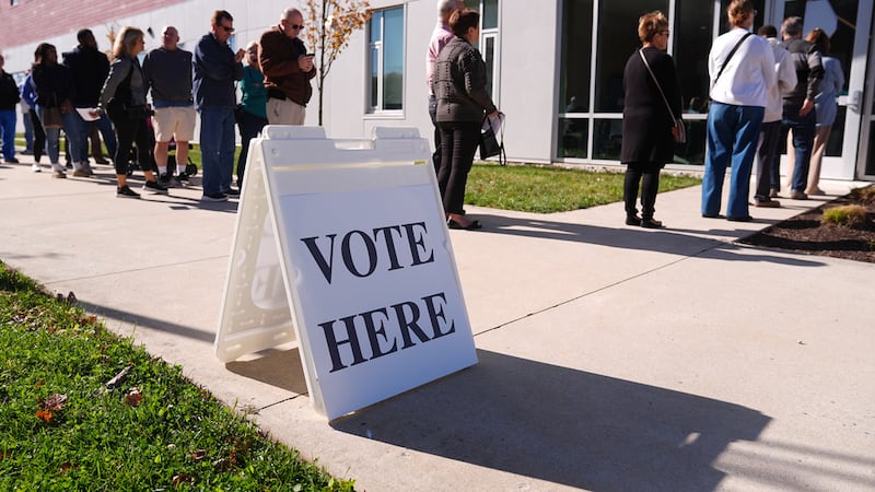 ARCHIVO - Votantes esperan en fila para emitir su voto en un centro electoral del Rowan...